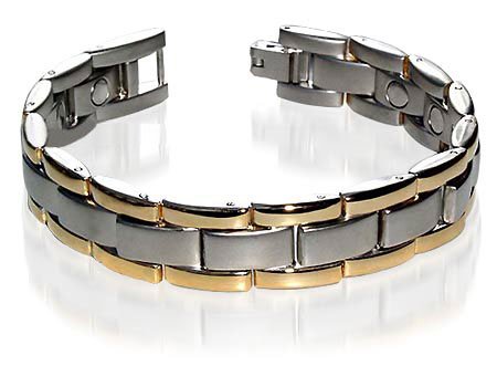 New 2 Tone Mens Stainless Steel Magnetic Bracelet 8.5 