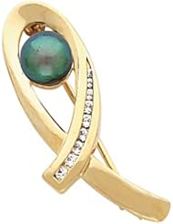 18K Yellow Gold Akoya Black Pearl and Diamond Brooch -- LIFETIME WARRANTY