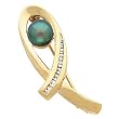 14K Yellow Gold Black Akoya Pearl and Diamond Brooch