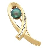 18K Yellow Gold Black Akoya Pearl and Diamond Brooch