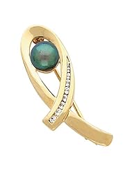 14K Yellow Gold Akoya Black Pearl and Diamond Brooch -- LIFETIME WARRANTY