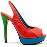 Spy Love Buy Patent Stiletto Heel Platform Colour Block Slingback Shoes 'Belle'