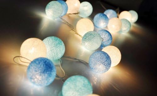 Mixed Blue Tone Handmade Cotton Balls Fairy String Party Lights (3metre 20 Globes/pack)