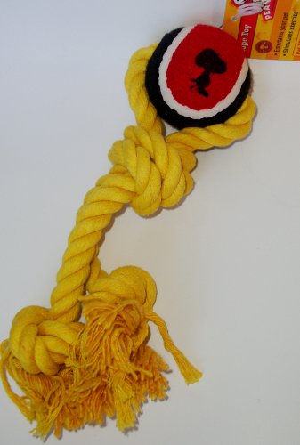 Detail image Peanuts Snoopy Dog Toy Yellow Rope with Tennis Ball Pet Tug Toy