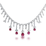 Bling Jewelry Vintage Style Round CZ Flower Ruby Color Necklace