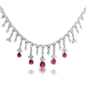 Bling Jewelry Vintage Style Round CZ Flower Ruby Color Necklace by 