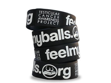 Feelmyballs.org Testicular Cancer Awareness Wristband - Black band w/ White Lettering