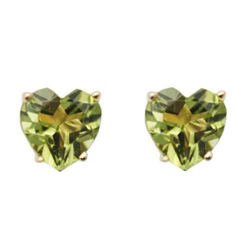 14k Yellow Gold 5mm Heart Shaped Peridot Stud Earrings