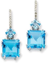 14K White Gold Blue Topaz & Diamond Earrings.