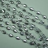 Set of 3 Dazzling 9' Silver Oval Faceted Beaded Christmas Garlands
