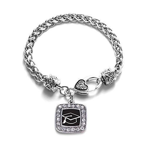 Graduation Classic Silver Plated Square Crystal Charm Bracelet