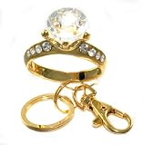 X-Large BLING CZ Engagement Ring Key Chain with Key Ring & Clip Gold Tone