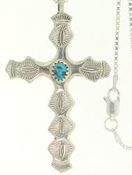 By Navajo Artist: Annie Lincoln: Beautiful! Sterling-silver Navajo Turquoise Cross Pendant-necklaces