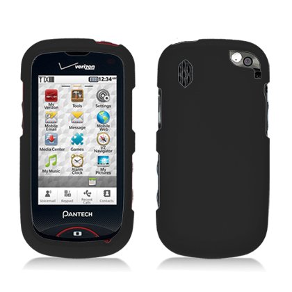 Verizon Pantech Hotshot Accessory - Black Rubberized Designer Protective Hard Case Cover + SportDroid Transparent/Clear Decal
