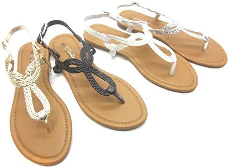 Shoes 18 Women's T Strap Braided Roman Gladiator Sandals Shoes 4 Colors (7, Black Loopy)