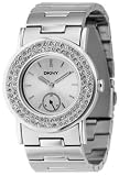 DKNY NY3495 Ladies Stainless Round Case Set with Clear Crystals, Stainless Steel Bracelet and Silver Dial Watch