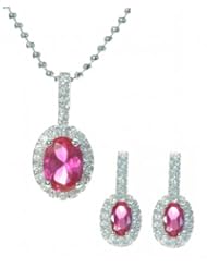 925 Sterling Silver Women Earrings + Pendant with Cubic Zirconia/CZ - 46cm*17mm*8mm