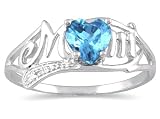 Blue Topaz and Diamond MOM Heart Ring in .925 Sterling Silver