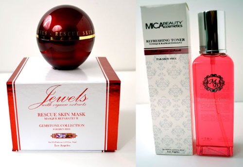 Bundle 3 Items : Mica Beauty Jewels Line Skin Care with Organic Extracts (Rescue Skin Mask +Toner) the Maintenance Collection + Mica Beauty 8 Stacks Eye Shimmers "A-viva Best 4 Green Eyes"