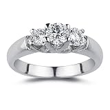 1 cttw Round Diamond 3-Stone Trellis Style w/ Diamond Accents 14kt White Gold Ring, (1/3 ct Center, SI2, H-I)