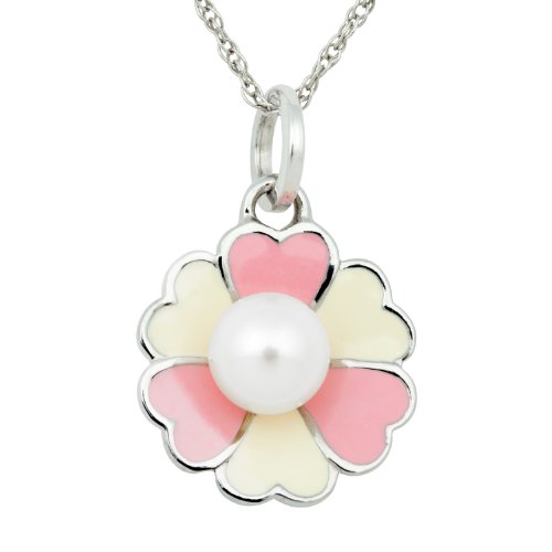 Click To Pink and White Flower Pendant with White Freshwater Pearl Center in Sterling Silver Details... Pink and White Flower Pendant with White Freshwater Pearl Center in Sterling Silver