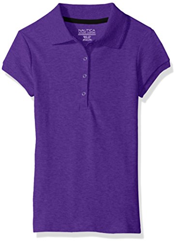Nautica Girls' Uniform Short Sleeve Polo with Picot Stitch Collar, Purple,  Medium(8-10)