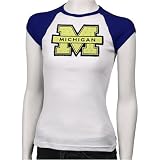 Michigan Wolverines Ladies Swarovski Crystal Capped Sleeve White T-shirt