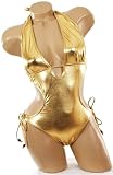 Sexy Trendy Swimwear 2008 Hottest Style Monokini 1 One Piece Solid Gold Lame Tie Side Swimsuit
