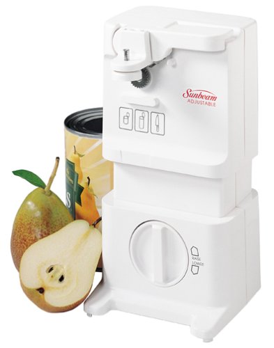 Sunbeam 3108 Adjustable Can Opener with Knife Sharpener, White