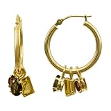 10k Yellow Gold Hoop Earrings w/ Citrine, Garnet and Smoky Quartz Enhancers