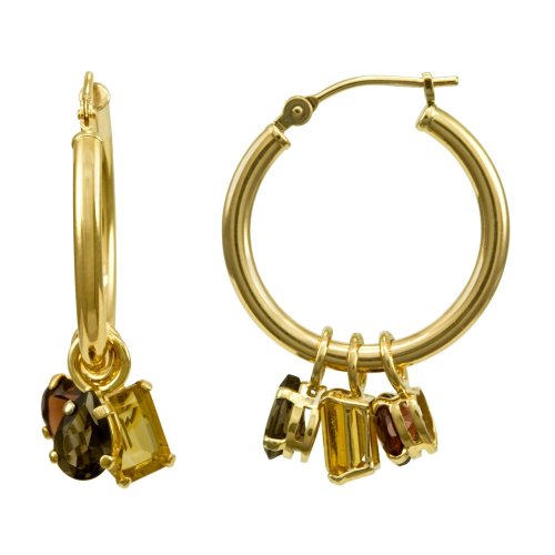 10k Yellow Gold Hoop Earrings w/ Citrine, Garnet and Smoky Quartz Enhancers