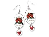 Ed Hardy Oval Dangling Heart Painted Earrings
