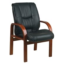 Visitor Chair Black Leather - Cherry Finish