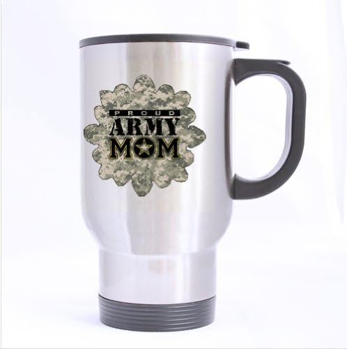 Grli Cool Proud Army Theme Mug £¬Proud Army Mom Custom Travel Mug (Sliver)
