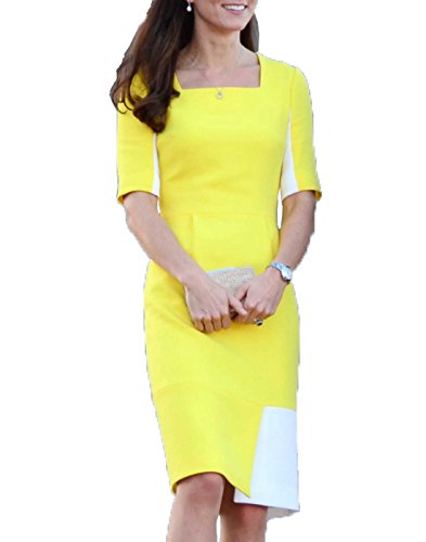 WOOSEA Women's Square Neck Colorblock Busniess Party Bodycon Dress