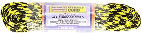 Northstar Mil Spec Utility Polyester Paracord Cord with 7 Inner Nylon Strands, 50-Feet, Black/Yellow