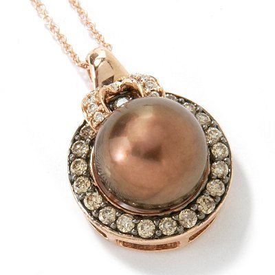 14K Rose Gold Chocolate South Sea Cultured Pearl & Diamond Pendant w/ Chain