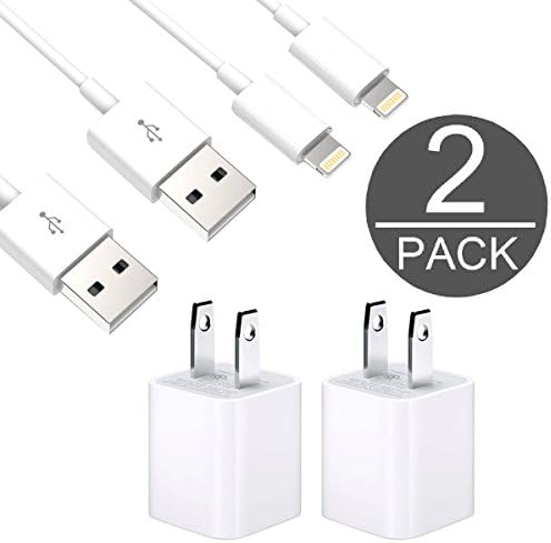 Skymall Tech Charge Set - 2 USB sync Cables and 2 Wall AC Adapter US Iphone 5 5s 5c 6 6s plus se 7 plus ios 10(White 2-2)