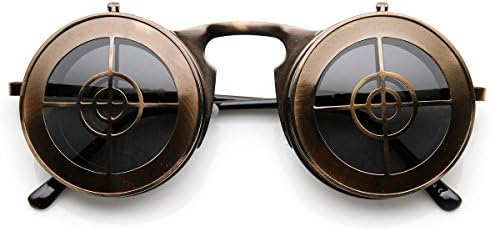 SPEXX Full Metal Bullseye Crosshair Flip-up Steampunk Style Sunglasses (Bronze)