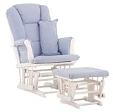 Stork Craft Custom Tuscany White Finish Glider and Ottoman with Free lower lumbar pillow, Blue Cush
