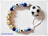 Produkt-Bild: Schnullerkette Fu&szlig;ball mit Namen, Wunschname, gr&uuml;n, blau, rot, orange oder rosa