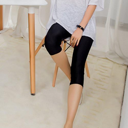 ESCENTO High Fashion Shiny Metallic Cropped 3/4 Below Knee Capri Length Silky Cotton Leggings - Summer Must Have! (Metallic Black)