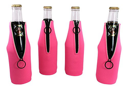 Beer Bottle Coolers Neoprene Collapsible Pink Set of 4