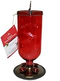 Opus 16 oz Elegant Antique Glass Bottle Hummingbird Feeder Red