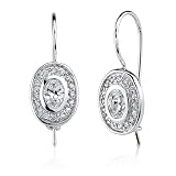 A glittering Affair: Sterling Silver Oval Medallion French-wire Earrings with Bezel set Oval CZ Diamonds