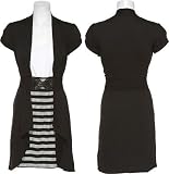 HEART SOUL Half-Stripe 2fer Dress W/ Elastic Belt [65195DDN02], Black/Grey
