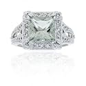 Sterling Silver 2.35 CT Green Amethyst and CZ Square Ring