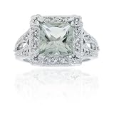 Sterling Silver 2.35 CT Green Amethyst and CZ Square Ring