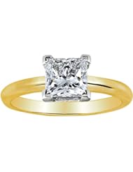 1/2 Carat Princess Cut Diamond Solitaire Engagement Ring 18K Yellow Gold V Prong (F-G, I1, 0.5 c.t.w) Very Good Cut