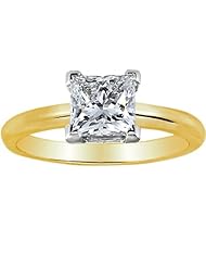 1/2 Carat Princess Cut Diamond Solitaire Engagement Ring 18K Yellow Gold V Prong (G-H, SI1-SI2, 0.5 c.t.w) Ideal Cut